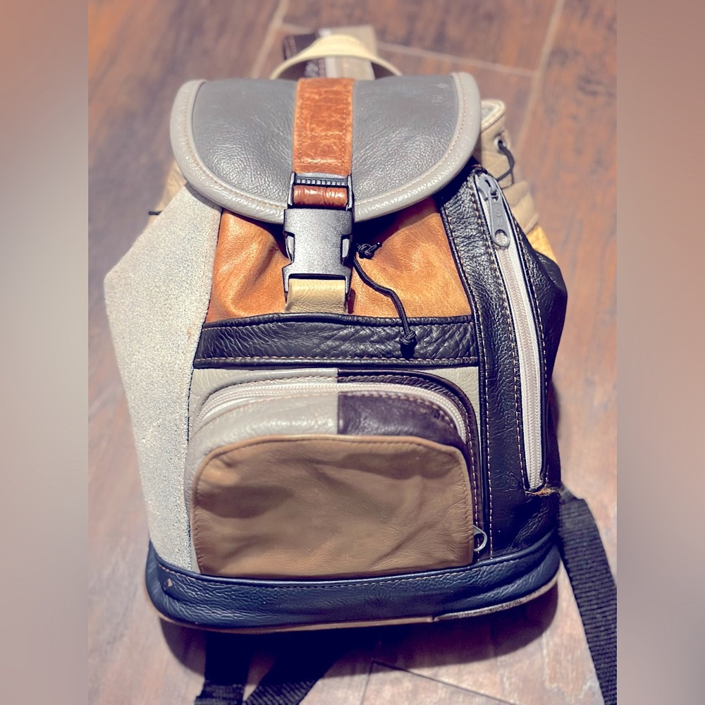 VTG 90's Convertible Gray Brown Cream Red Leather Mini Backpack Mexico